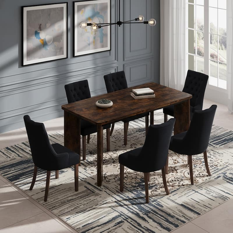 Rectangular Dining Table for 4-8 People, Wood Kitchen Table with Angled Legs and Rounded Corners for Dining Room & Living Room