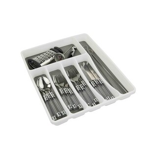 Home Basics White and Grey Large Cutlery Tray with Rubber Liner - Overstock  - 20600302