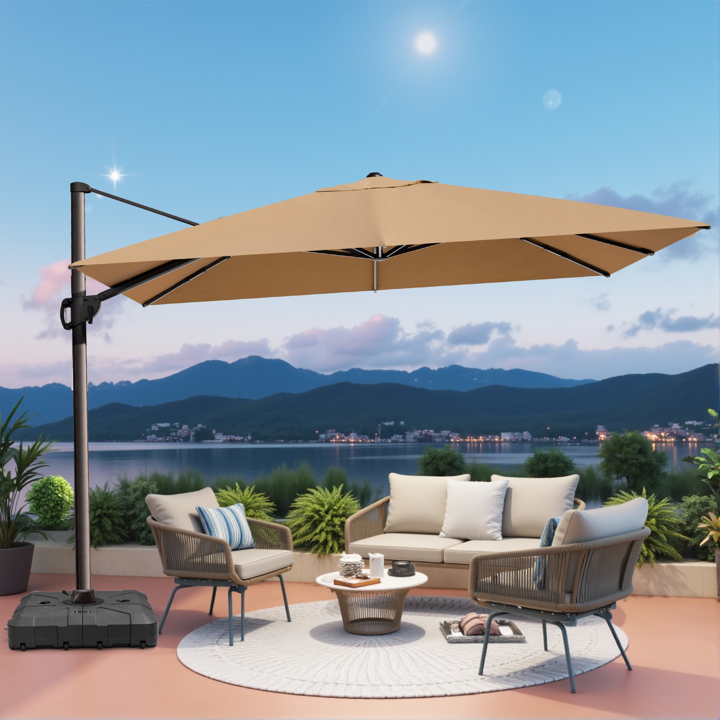 VredHom 9 x 12 FT Outdoor Patio Aluminum Cantilever-Offset Umbrella with Wheel Base