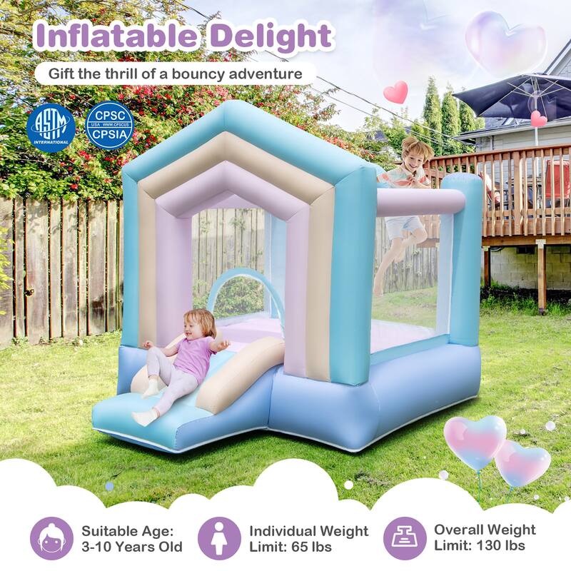 Gymax Kids Bounce House w/ Slide Basketball Rim Inflatable Basketball