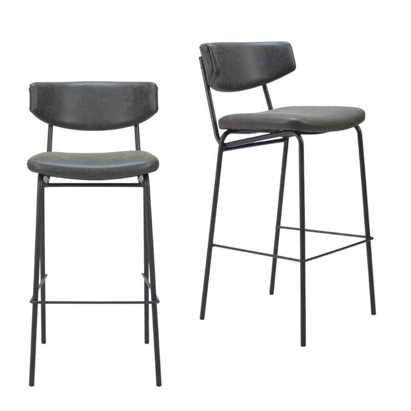 HomeRoots Set of Two 26" Black Faux Leather and Steel Low Back Counter Height Bar Chairs