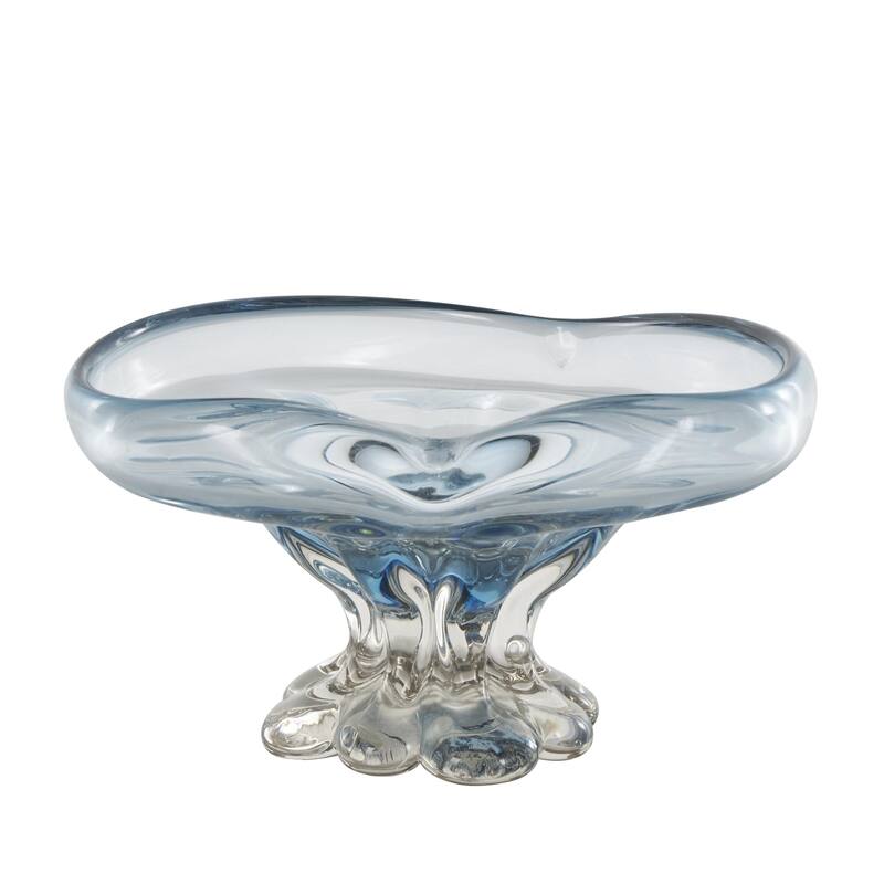 Glass Heart Ombre Decorative Bowl with Folded Curve Opening and Scalloped Base - Blue - Roche River Decor
