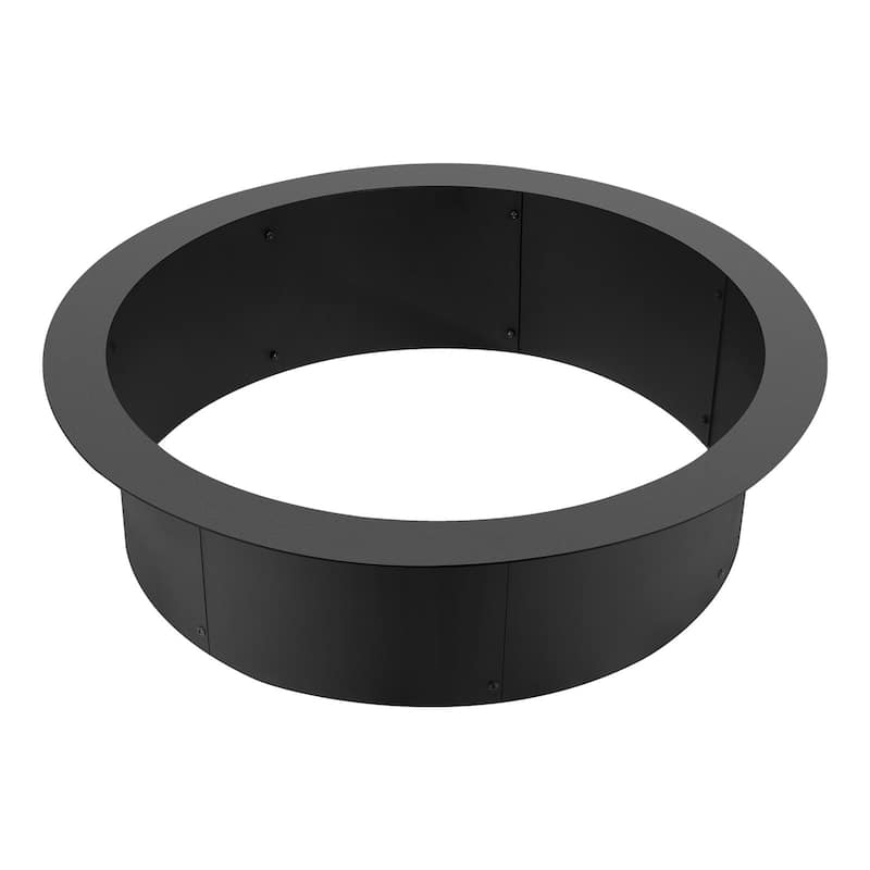 Black Carbon Steel Round Ring Fire Pit Perfect for Outdoor Special Events or Holiday Gatherings