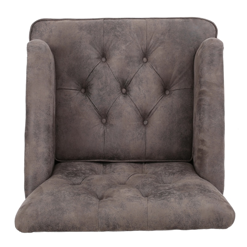 Lit Accent Chair with Gray Fabric Microfiber, Button Tufted Design