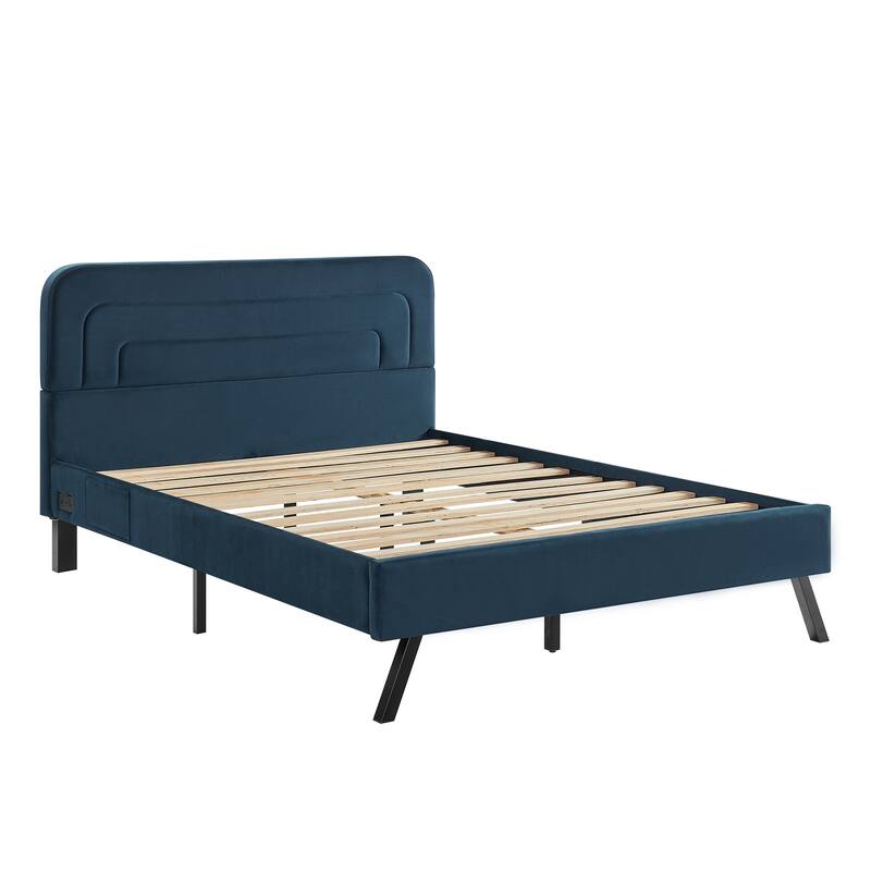 Studio Living Ashton Queen Upholstered Bed in Velvet Fabric