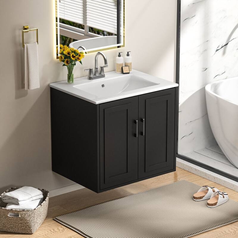 Anmytek 24'' Floating Bathroom Vanity Sink Combo Wall Mounted Cabinet with Soft Close Door