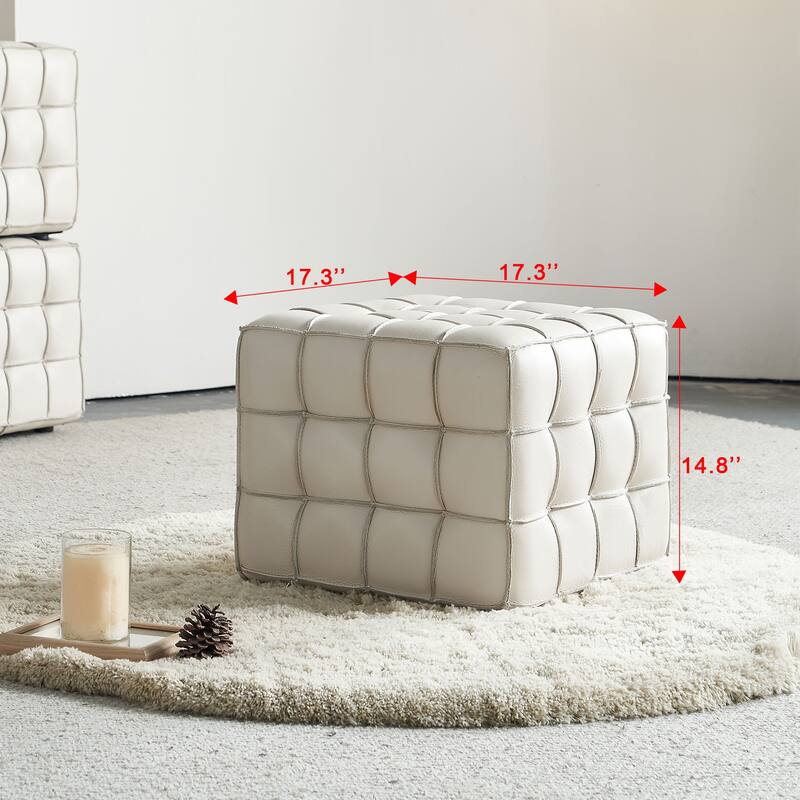 17.32''Genuine Leather Tufted Ottoman,Footstool For Living Room & Bedroom