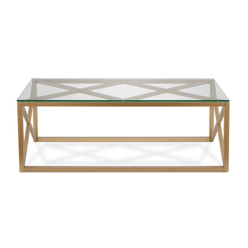 Dixon Geometric X-Base Metal & Glass Coffee Table (Optional Finishes)