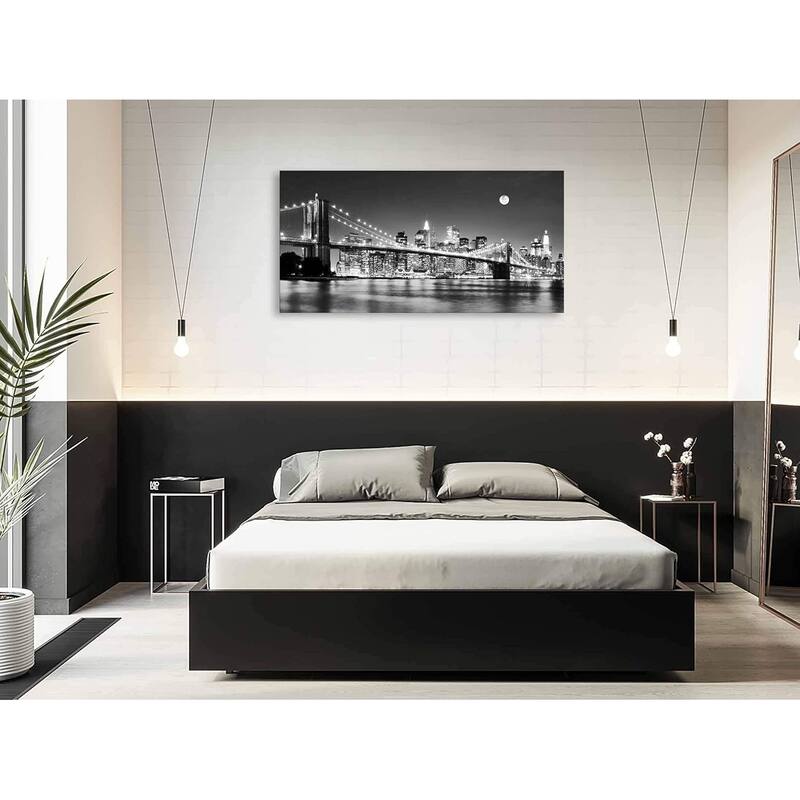 Night New York City Scene Picture Paintings Black and white Wall Art