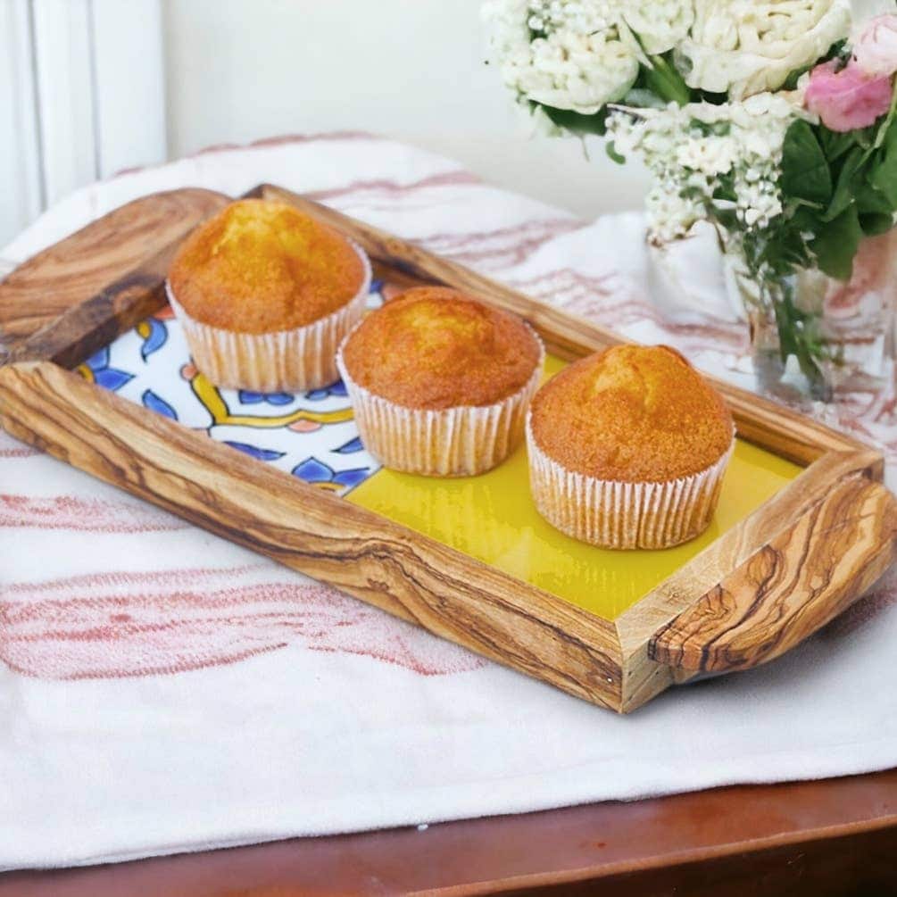 Olive wood Serving Tray with Ergonomic Handles, Alhambra Design