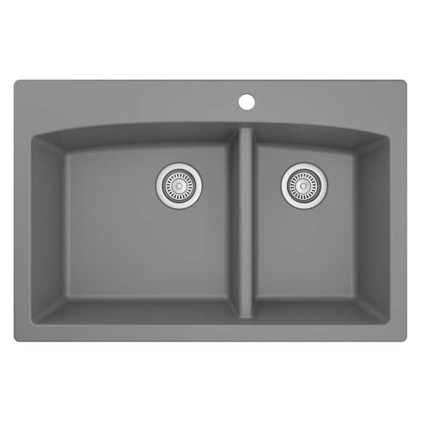 slide 43 of 61, Karran Drop-In Quartz Double Bowl Kitchen Sink Grey