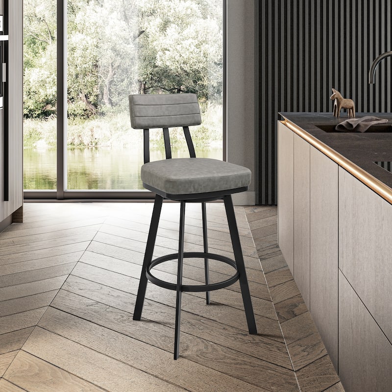 Jinab Upholstered Metal Swivel Bar or Counter Height Bar Stool - Black & Grey - Bar Height