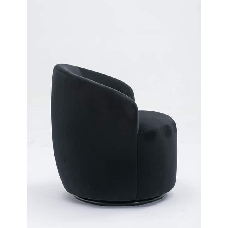 Black Velvet Modern 25.6" Upholstered Swivel Barrel Chair with Black Powder Coating and Metal Ring