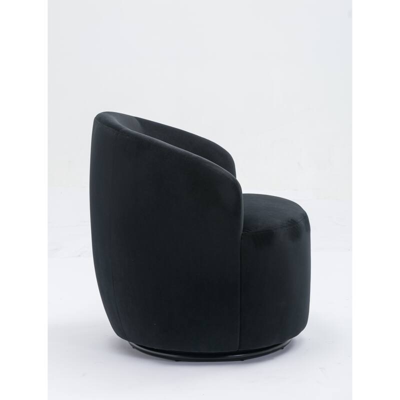 Modern Barrel Swivel Accent Chair with Metal Base, Round Velvet Upholstered Reading Chair w/ Curved Back for Living Room Bedroom