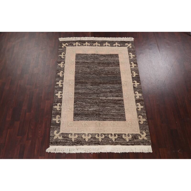 Geometric Vegetable Dye Nepalese Oriental Wool Area Rug Hand-knotted - 5'7" x 7'9"