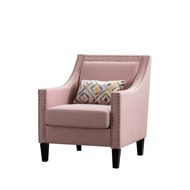 Linen Nailhead Accent Solid Wood Leg Living Room Armchair