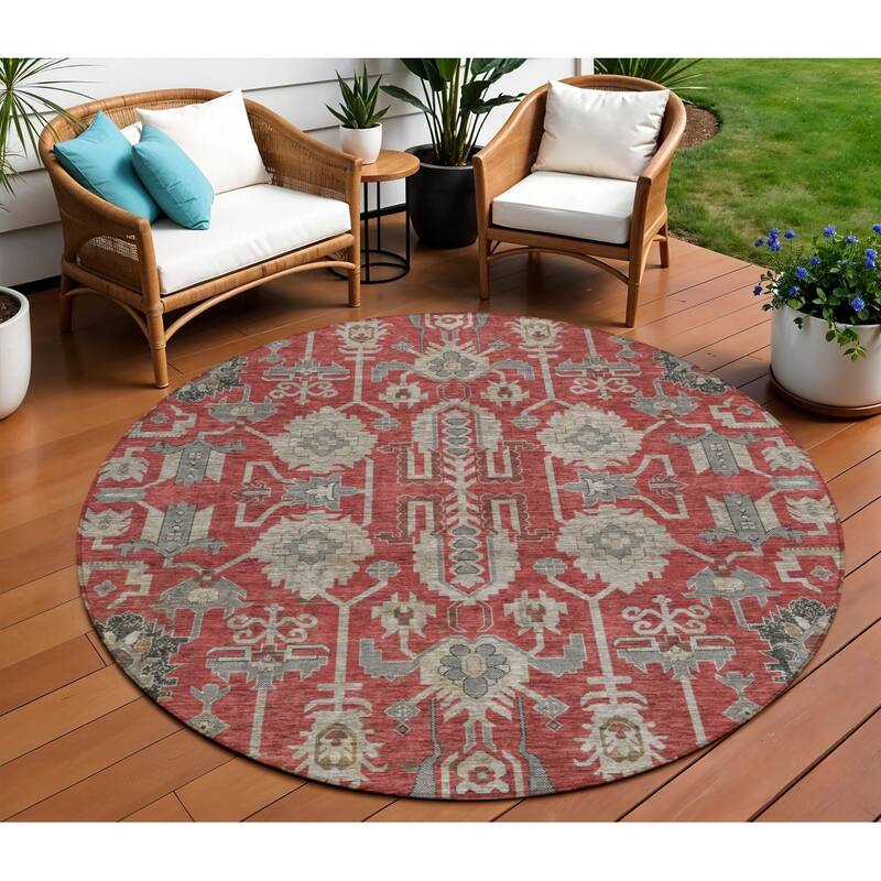 HomeRoots Oriental Traditional Rectangle Outdoor Rug - 8' Round