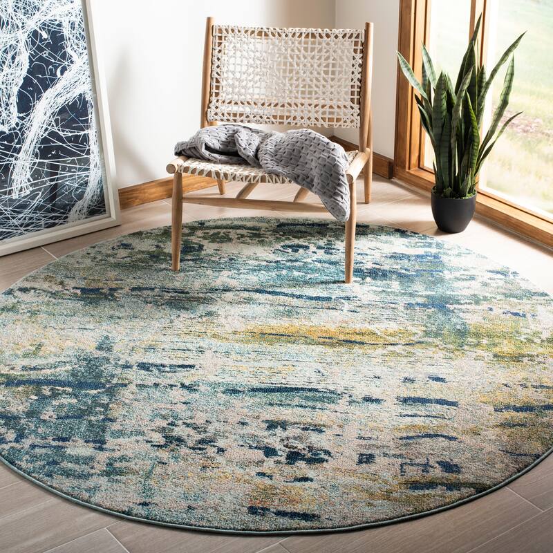 SAFAVIEH Monaco Diyana Boho Rug - 6'7" Round - Blue/Grey