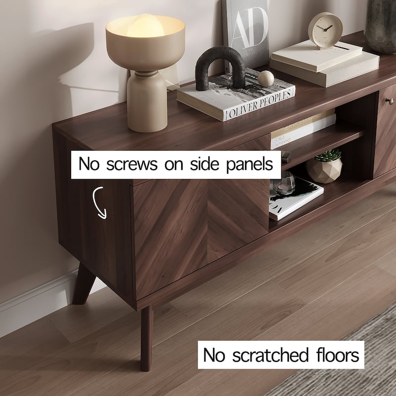 Living Skog Scandi Mid-Century Modern Herringbone TV Stand for TV Up to 65 Inches with Wooden Legs