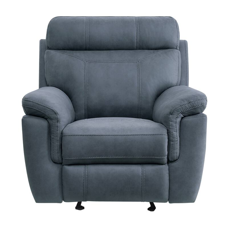 Clif 38 Inch Manual Glider Reclining Accent Chair, Blue Microfiber, Wood