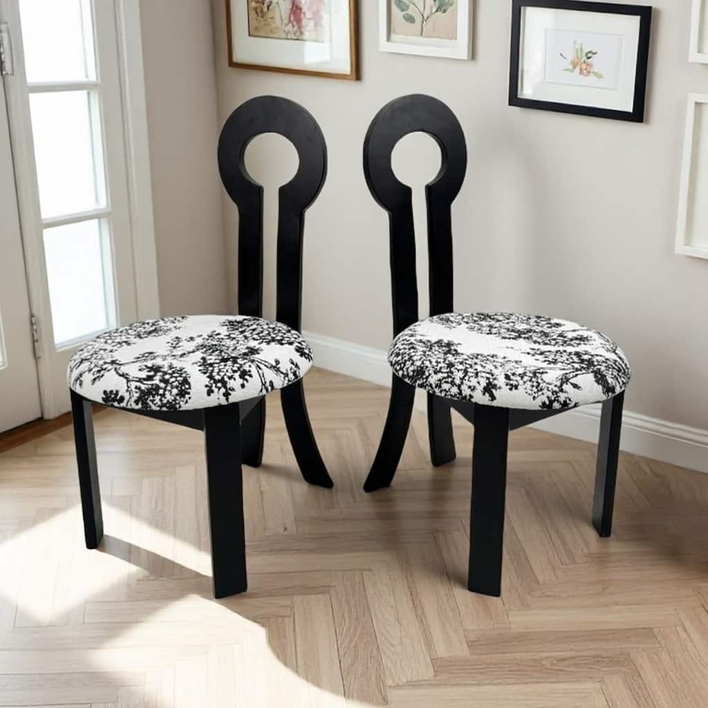 Dining Chairs Set of 2, Key-design Home Chairs, Velvet Upholstered Solid Wooden Dining Chairs with White Round Cushion