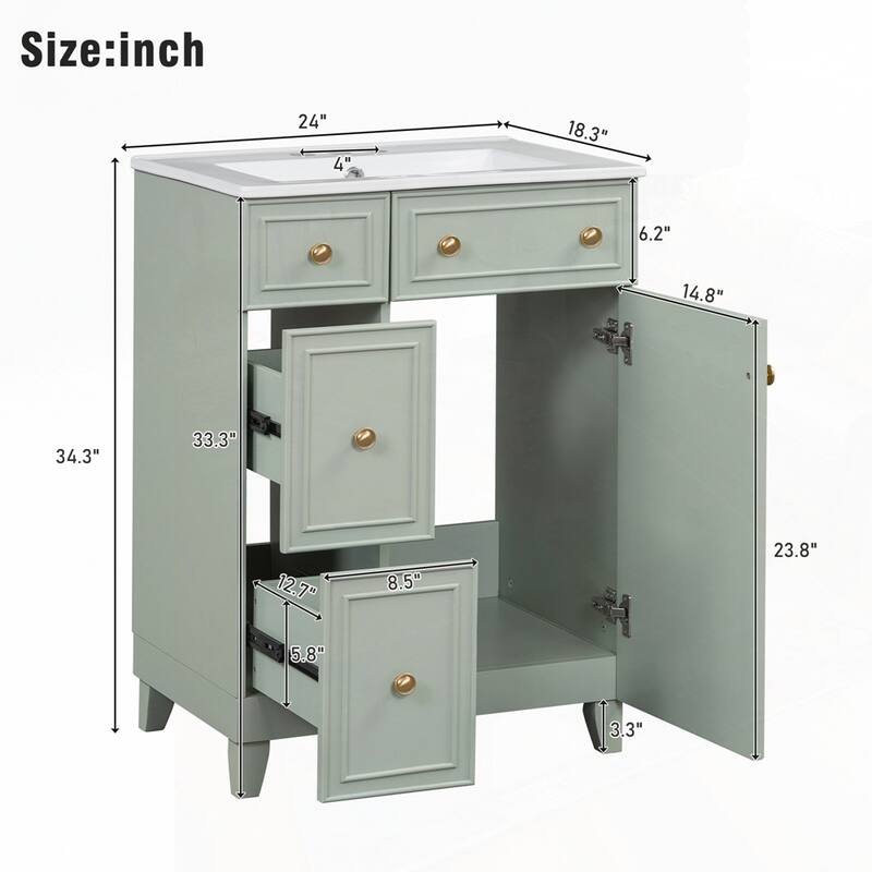 24-Inch Bathroom Vanity Cabinet with Ceramic Sink