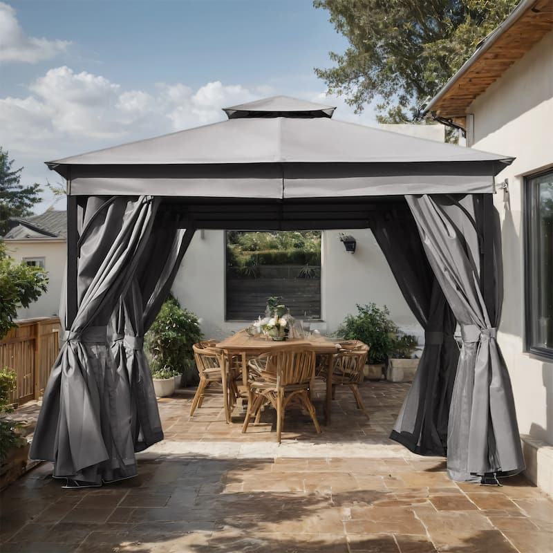 Patio Gazebo with Mosquito Netting and Privacy Screens for Backyard