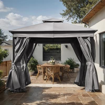 Patio Gazebo with Mosquito Netting and Privacy Screens for Backyard