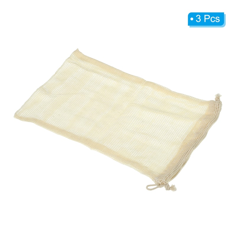 Reusable Produce Bags, 3 Pcs 8" x 12" Cotton Mesh Vegetable Grocery Bag Washable - White