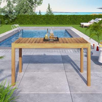 Roomfitters Outdoor Patio Dining Table with Slatted Teak Wood Top, Weather Resistant Finish, Teak