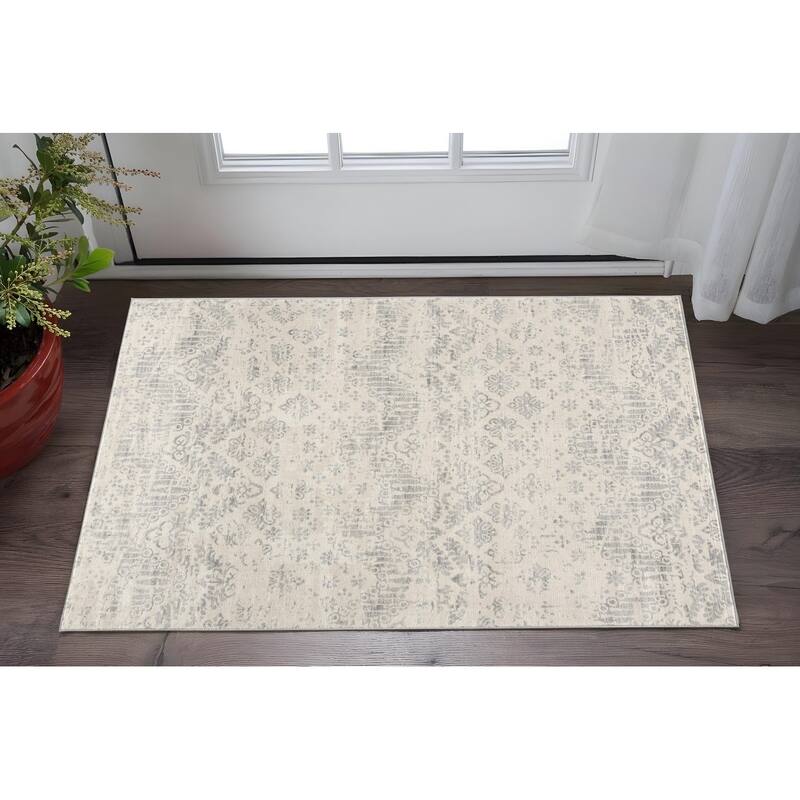 HomeRoots Floral Medallion Contemporary Square Area Rug - 36.00 in. x 27.00 in.  x 0.40 in.