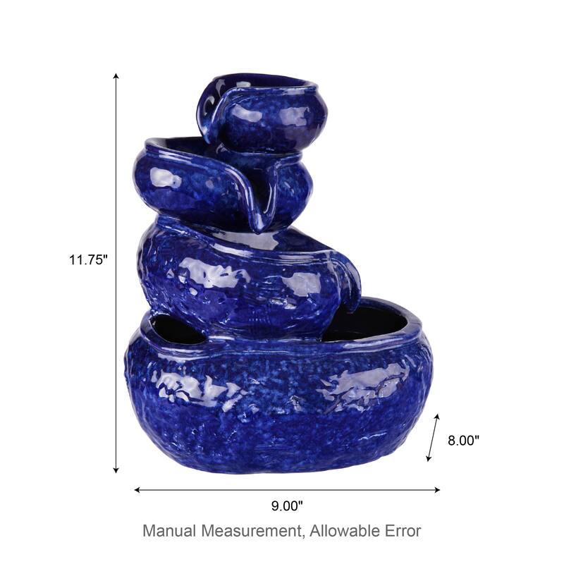 Glitzhome 11.75"H 4-Tiered Ceramic Cobalt Blue Table Fountain with Pump