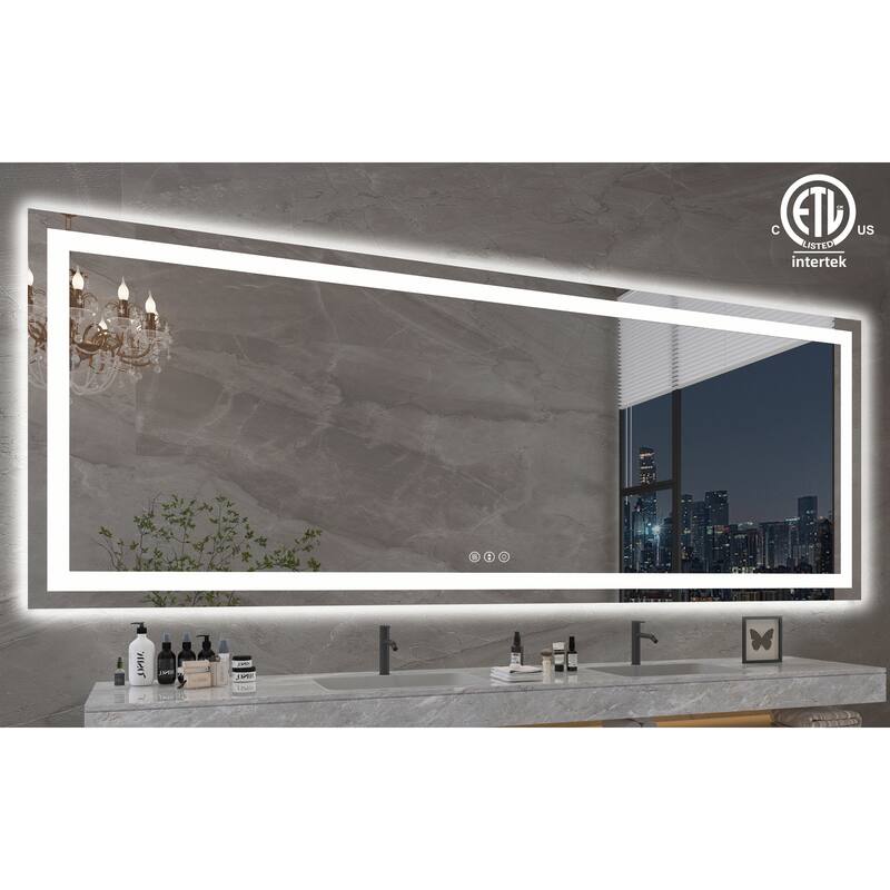 Large Rectangular Frameless Anti-Fog LED Light Wall Mounted Bathroom Vanity Mirror in White - N/A - 84" * 32"