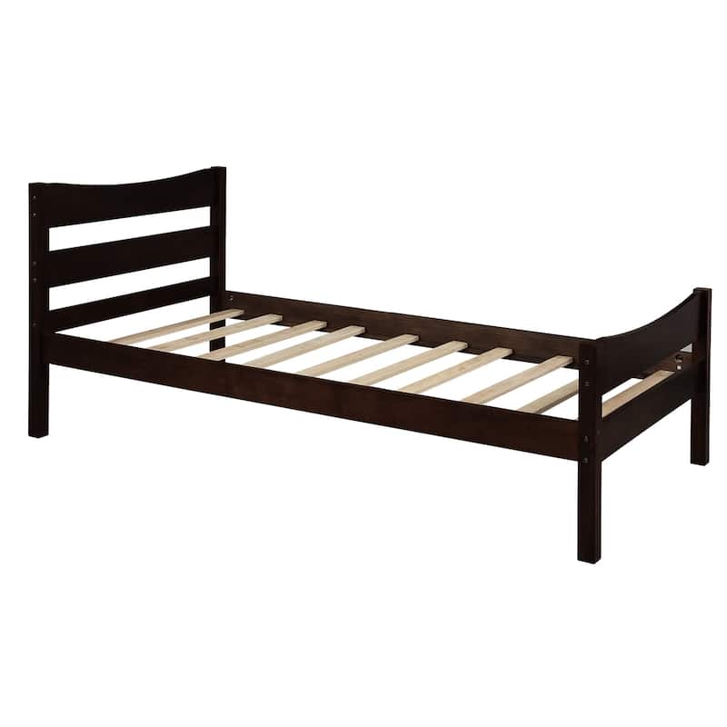 Espresso Twin Size Wood Platform Bed Frame with Headboard and Wooden ...