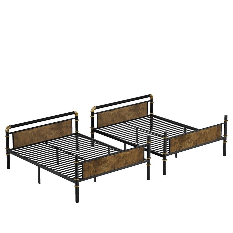Queen over Queen Metal Bunk Bed, Industrial Detachable Bunkbeds with Safety Guard Rails for Teens, Black
