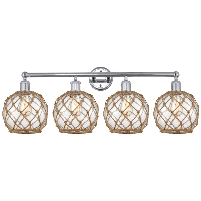 Innovations Lighting 616-4W-13-35 Farmhouse Rope Vanity Farmhouse Rope - Polished Chrome / Clear Glass with Brown Rope
