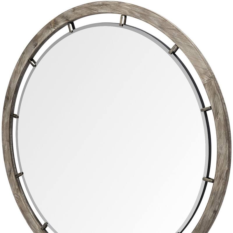 HomeRoots 46" Brown Round Wood Framed Accent Mirror