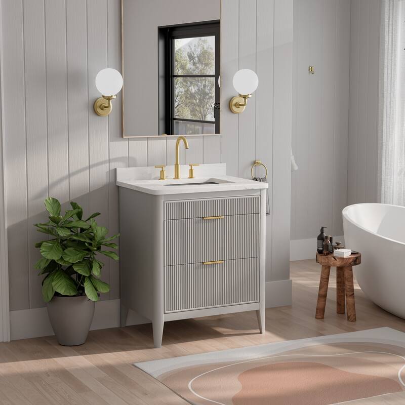 Modland 30" Freestanding Bathroom Vanity with Carrara Marble Top - Soft-Close Drawers,Green / Grey - 30 inch - Light Grey