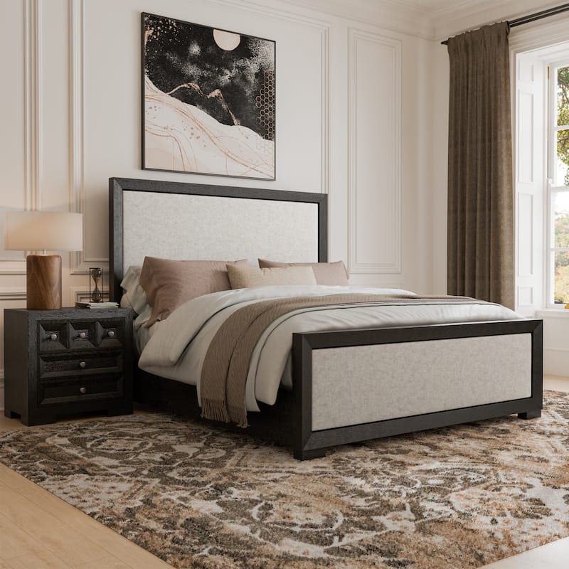 Furniture of America Durem II Modern 2-Piece Solid Wood Panel Bedroom Set with 3-Drawer Nightstand - Weathered Black - King