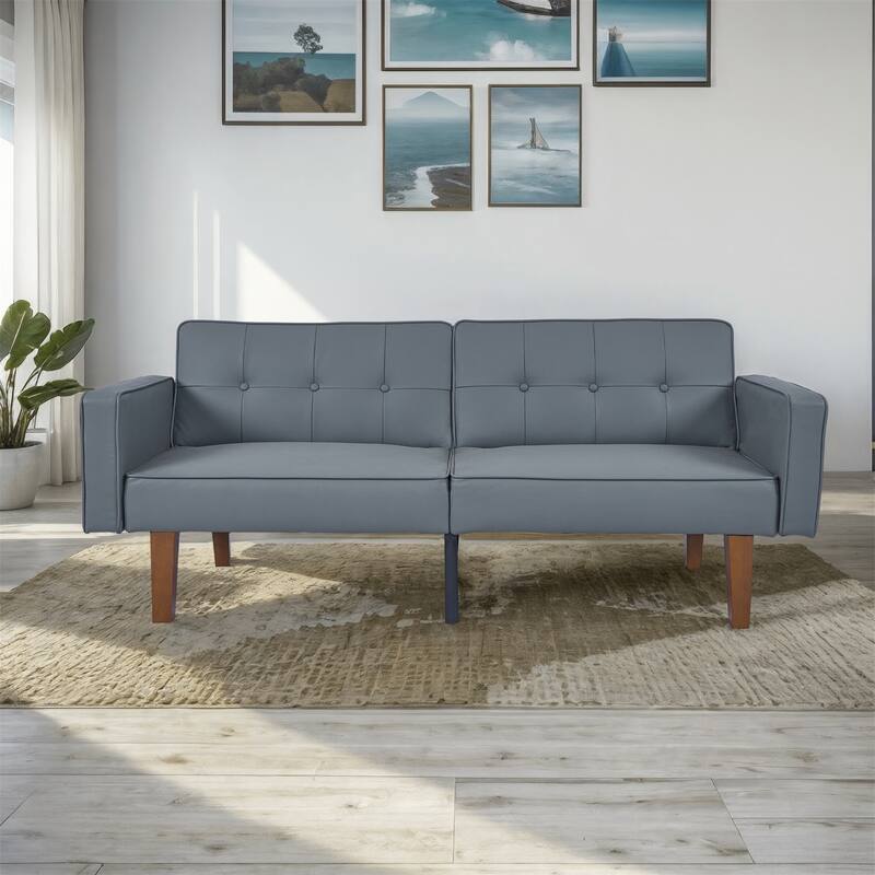 Convertible Sofa Bed Adjustable PU Leather Couch Sleeper Modern Recliner Reversible Loveseat Folding Daybed Guest Bed