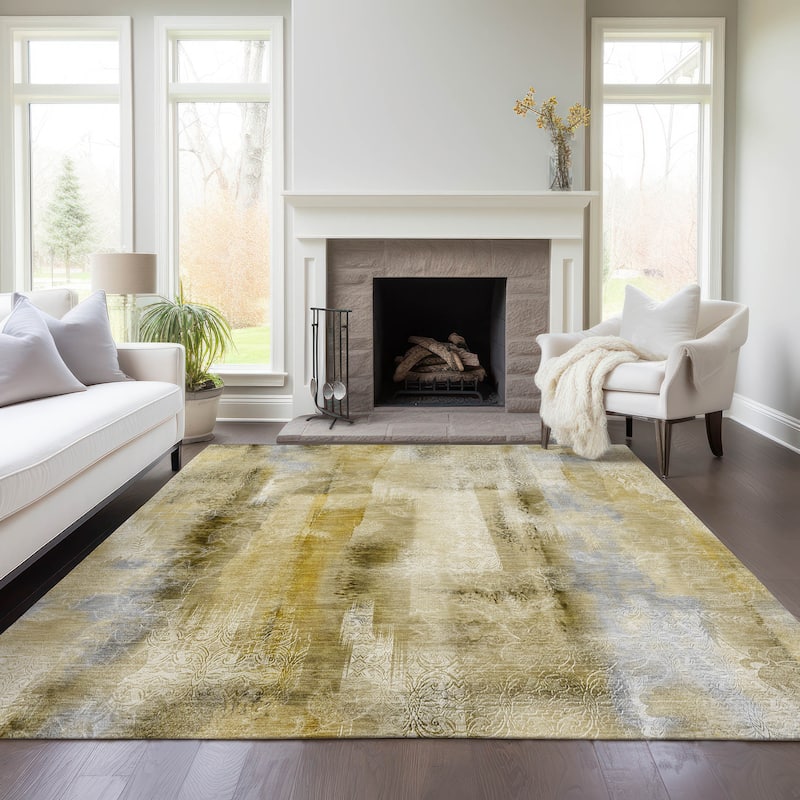 Machine Washable Indoor/ Outdoor Modern Imprints Chantille Rug