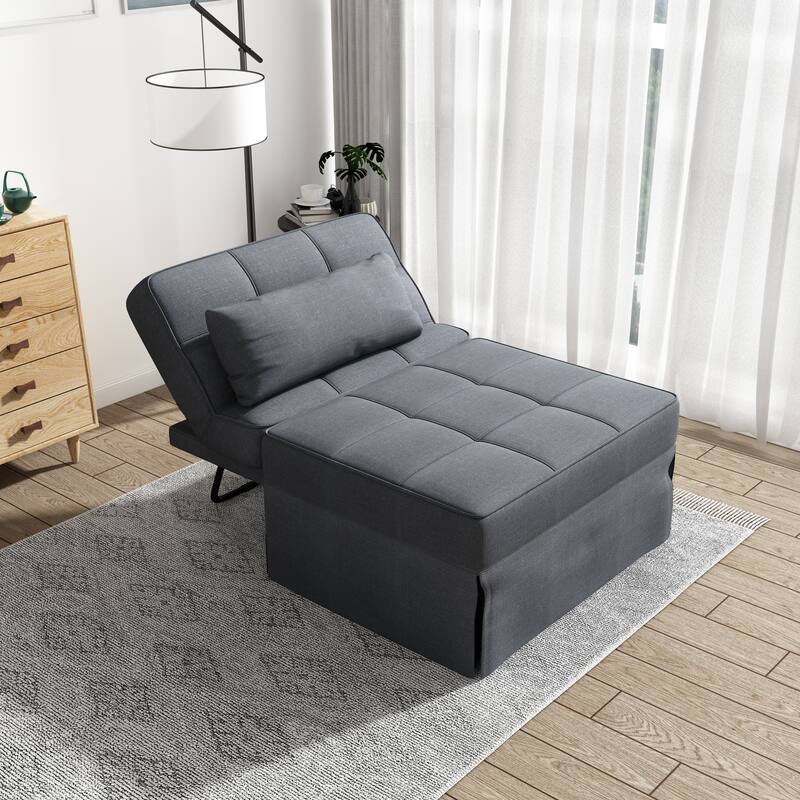 Convertible Ottoman Sofa Bed with Adjustable Headrest and Linen