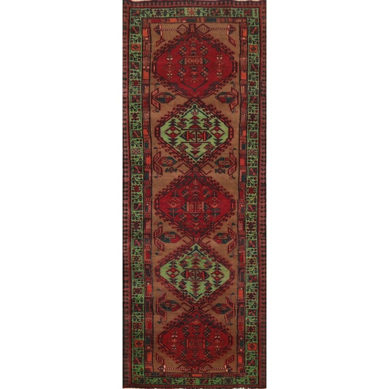 Hand Knotted Oriental 100% Wool Carpet Traditional Tribal Brown Ardebil Runner Rug - 11' 4'' X 3' 6''
