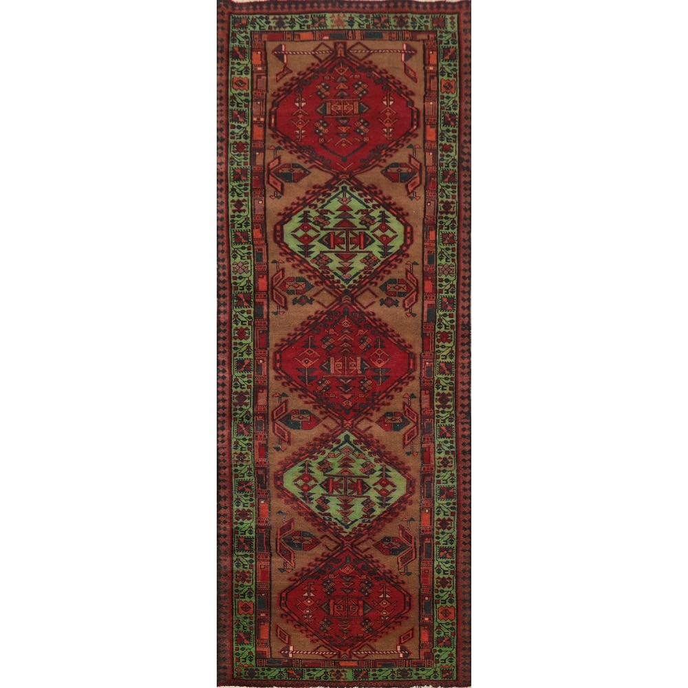 Hand Knotted Oriental 100% Wool Carpet Traditional Tribal Brown Ardebil Runner Rug - 11' 4'' X 3' 6''