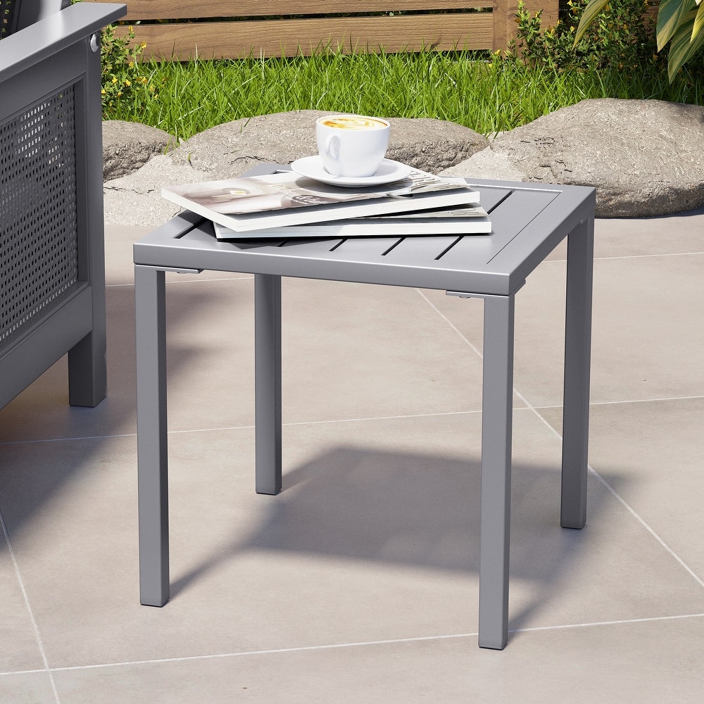 Outdoor Aluminum End Table Square Patio Side Table - 15.7" L x 15.7" W x 15.9" H