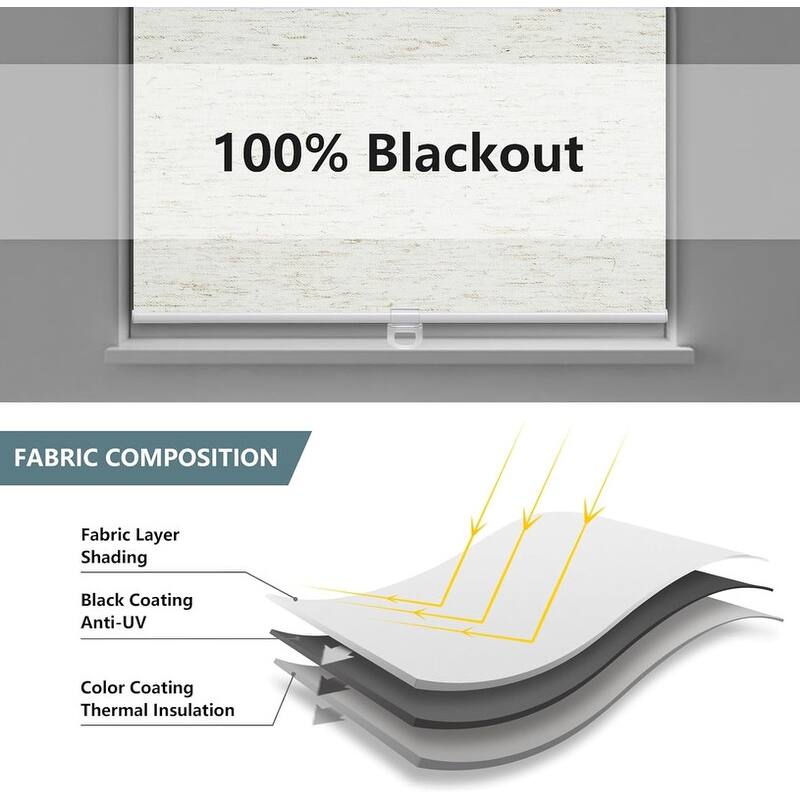 Cordless Roller Shades Blackout Blinds for Darkening Rolled Up Shades - 72"L x 34"W