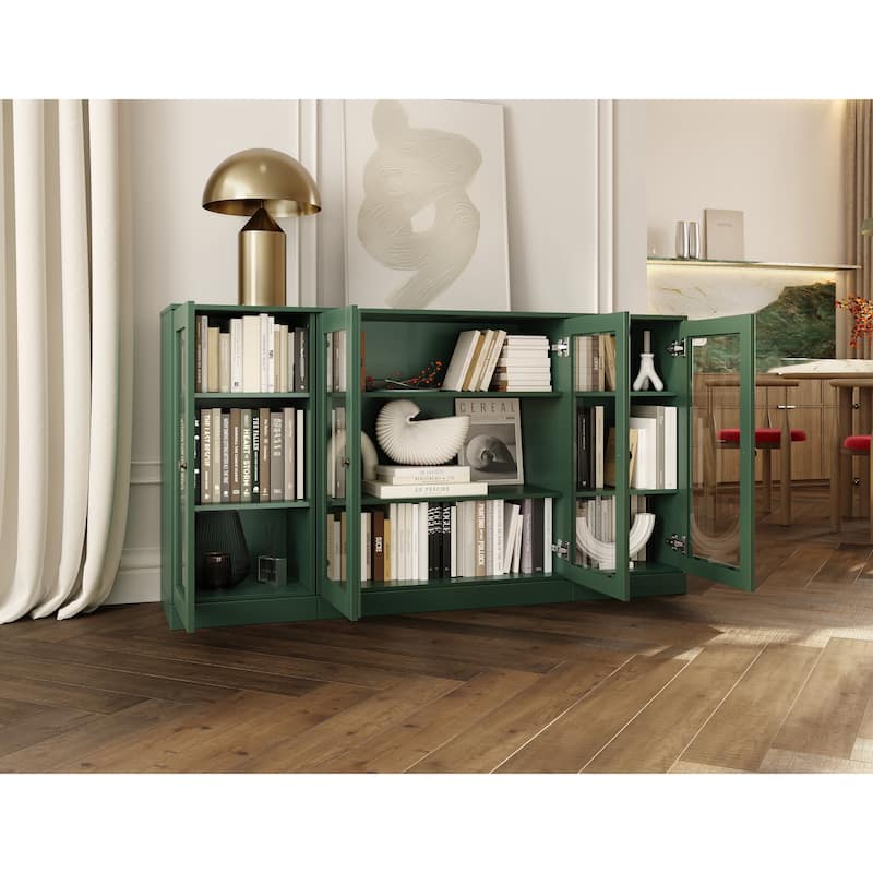 Palace Imports 100% Solid Wood 65" Sideboard with Clear Glass Doors and Adjustable Shelves