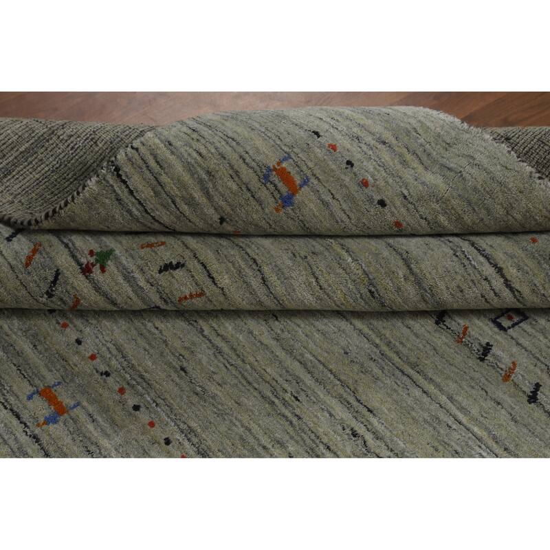 Hand Knotted Oriental 100% Wool Carpet Tribal Animal Pictorial Green Gabbeh Area Rug - 8' 1'' X 4' 11''
