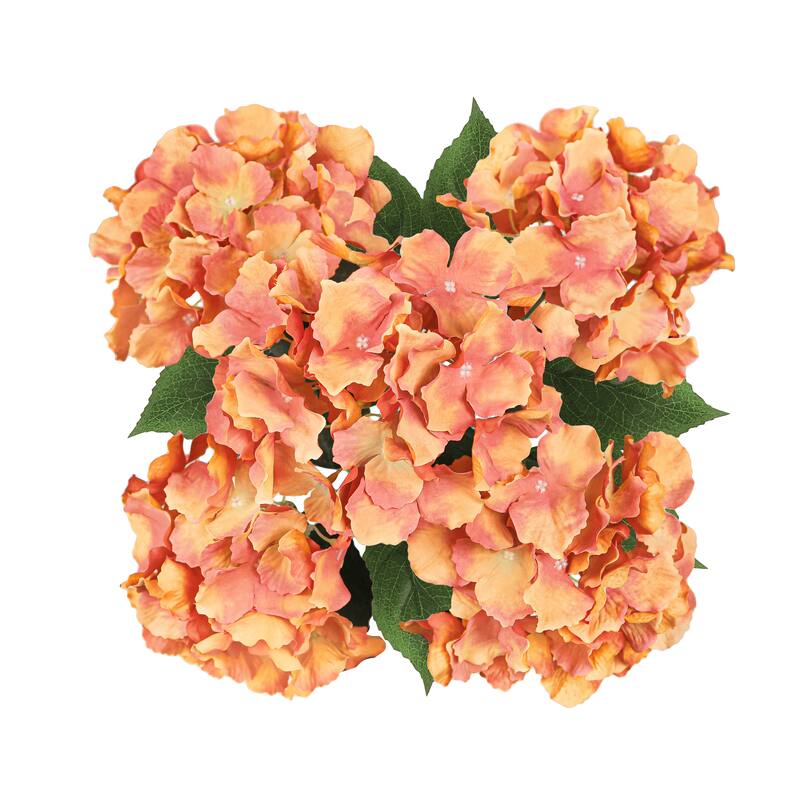 Set of 2 Dusty Orange Artificial Hydrangea Flower Stem Bush Bouquet 19in - 19" L x 12" W x 12" DP