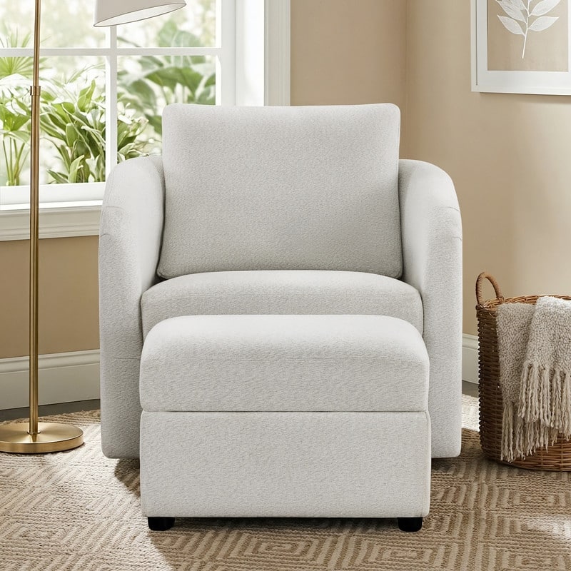 Spruce & Spring Modern Upholstered Swivel Barrel Accent Chair with Ottoman & Removable Slipcover